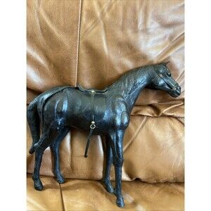 Antique Vintage Leather Wrapped Saddle Horse Equestrian Figure Sculpture 13”x14”